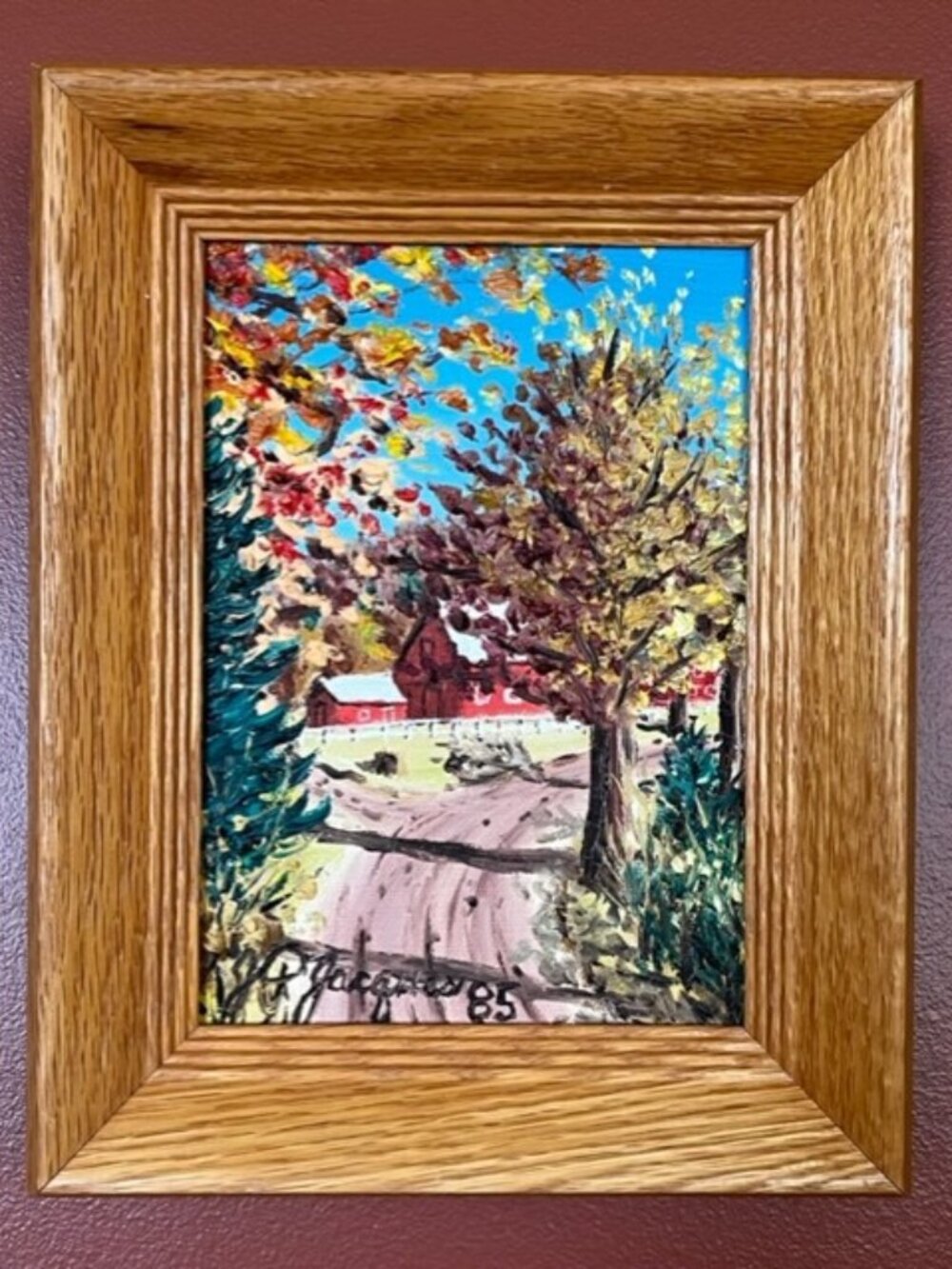 Signed oil painting Quebec Canadian artist JP Jacques  Fall scene vtg 1985
